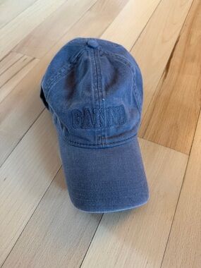 Ganni Washed Navy Embroidered Logo Cap